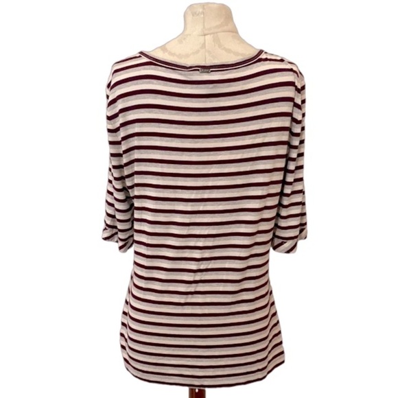 ST. JOHN Yellow Tag Burgundy Gray Cream Striped Short Sleeve Top Size Large - Picture 4 of 12